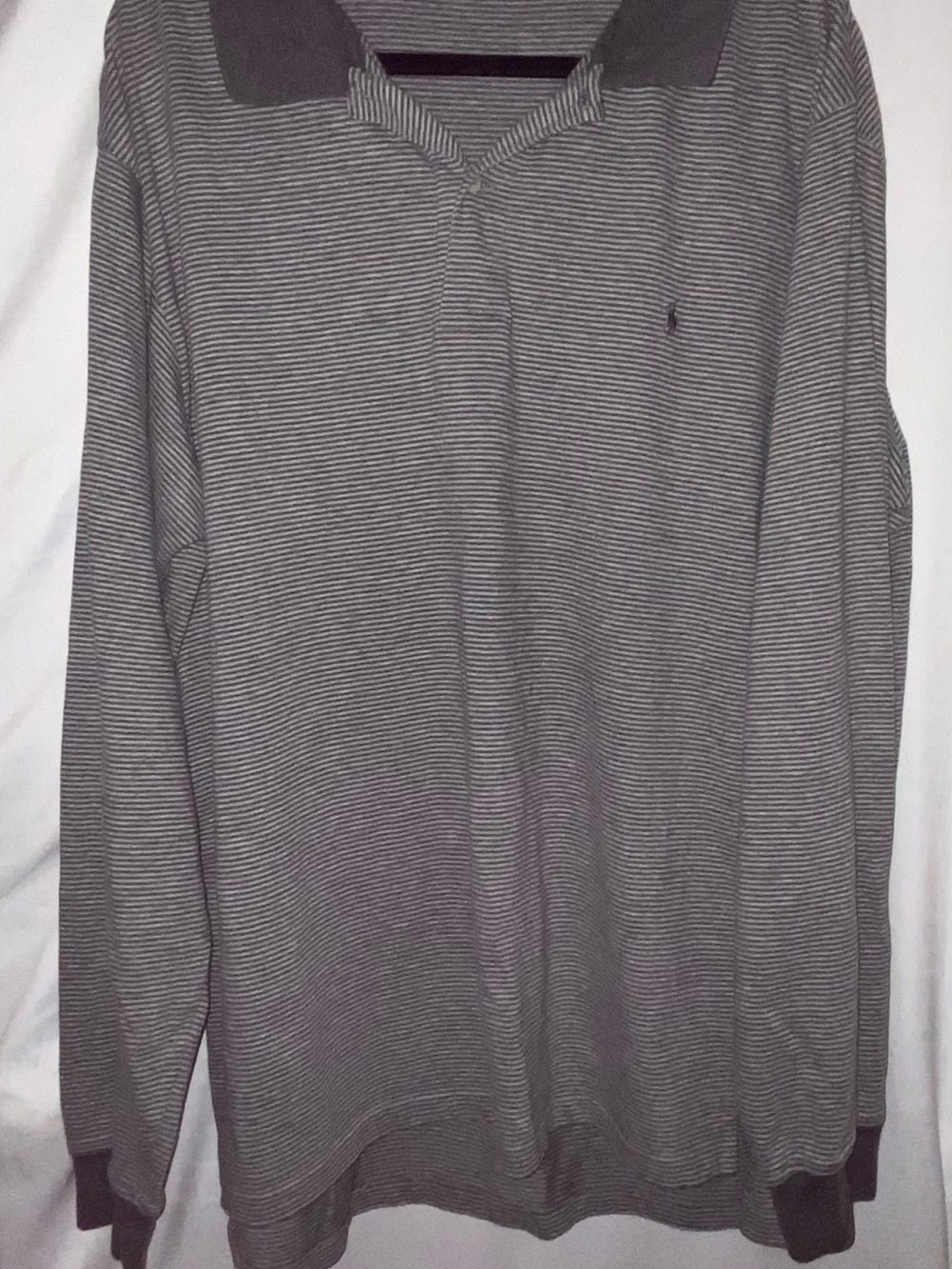 VTG Polo Ralph Lauren Long Sleeve Shirt Mens XLT Gray Striped As Is Read